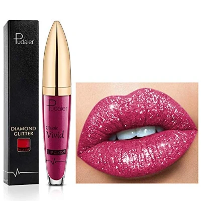 Immagine di 18 Color Diamond Glitter Lipgloss Rossetto liquido opaco lucido, lucidalabbra a lunga durata Coppa antiaderente Rossetti naturali morbidi e confortevoli (14)