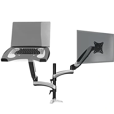 Immagine di Duronic DM65L1X1 Supporto monitor da scrivania con morsetto e piattaforma per PC portatile Braccio porta Regolazione omnidirezionale Compatibile schermi TV VESA standard