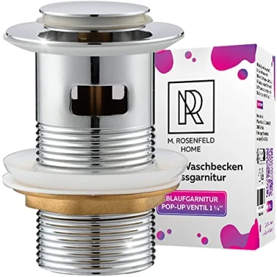 Immagine di M. ROSENFELD HOME Piletta Click Clack per Lavabo del Bagno con Troppopieno e Bottone Universale Scarico G1 1/4 Pollici Tappo Lavandino Cromato in Acciaio Inox Bidet