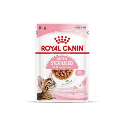 Immagine di Royal Canin Kitten Sterilised Gravy 12 x 85 g Cibo umido per gattini sterilizzati in crescita Dai 6 ai mesi Consistenza morbida i denti da latte