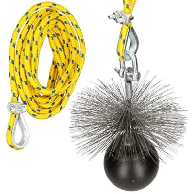 Immagine di KOTARBAU Set di scopa per camino, in acciaio a molla, peso della fune, asta flessibile, fuliggine, spinta, spazzola la pulizia del camino (150 mm, lunghezza corda 10 m)