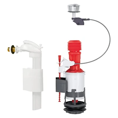 Immagine di Wirquin 10724038 caccia d&#039;acqua wc completo meccanismo doppio MW2 &amp; rubinetto galleggiante con alimentazione laterale F90, grigio e rosso
