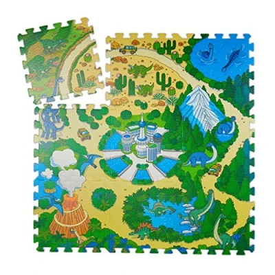 Immagine di Relaxdays Tappeto Puzzle con Dinosauri, 9 Tasselli, Tappetino per Bambini Atossico, Gommapiuma EVA, 90 x cm, Colorato