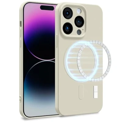Immagine di MyGadget Cover [ MagSafe ] per Apple iPhone 14 Pro Custodia in Silicone Morbido a Doppio Strato Case con Protezione Fotocamera &amp; Fodera Interna Bianco Latte