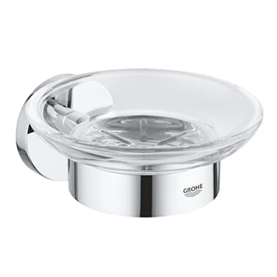 Immagine di Portasapone GROHE Start QuickFix con supporto (metallo e vetro, fissaggio nascosto, viti tasselli inclusi, facilissimo da montare QuickGlue), dimensioni 125 x 58, cromato, 41193000