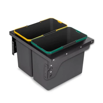 Immagine di Emuca Contenitore per la raccolta differenziata cucina con fissaggio laterale, 2x24L, Acciaio e Tecnoplastica, Plastica grigio antracite