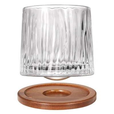 Immagine di Uten Calice da Acqua Rotante, 275 ML/10 OZ Bicchiere Whisky Cristallo, Sottobicchiere in Bambù, Sensazione Spessa, Coppa Rum Vetro Latte, Relax e Decompressione, 1