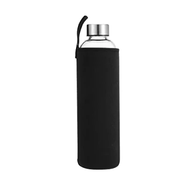 Immagine di sunkey Bottiglia Acqua 1L in Vetro Borosilicato Trasparente con neoprene Custodia Bpa Free, Borraccia Sportiva Portatile