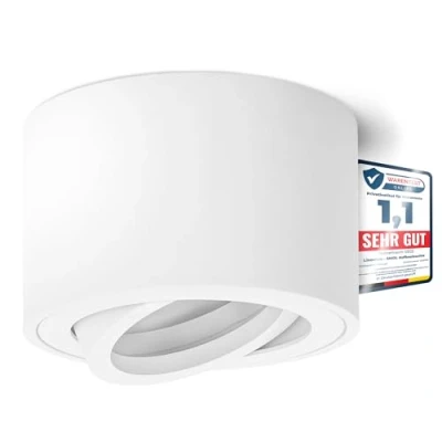 Immagine di linovum SMOL Faretto da installazione sopra intonaco extra piatto, orientabile, colore bianco opaco, rotondo, diametro 80 mm, adatto per moduli LED