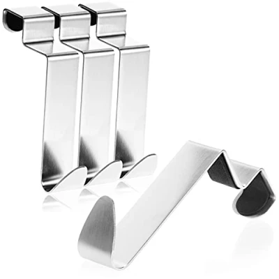 Immagine di com four® 4X Ganci per Porta in Acciaio Inossidabile Appendiabiti con Protezione Schiuma dell&#039;Armadio 9 cm (04 Pezzi Schiuma)