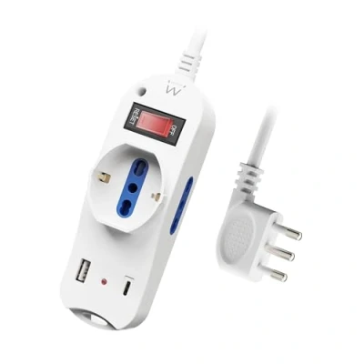 Immagine di Ewent Multipresa da tavolo e muro con 3 Prese (2ITA/Schuko) 1 porta USB A C, Interruttore ON/OFF, 2500W, Protezione Sovraccarico Bambini, Spina IT10A cavo 1.5 mt, Bianca