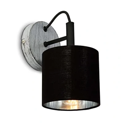 Immagine di BRILONER lampada da parete vintage, spot retrò, con paralume in tessuto, 1x attacco E14, Argento Artigianale, Nero