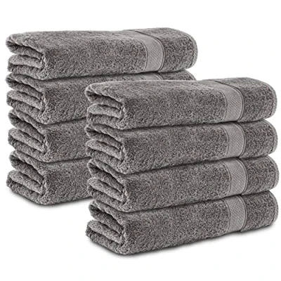 Immagine di Komfortec Set di 8 asciugamani da 50 x 100 cm, in 100% cotone, 470 g/m², spugna, colore: grigio antracite