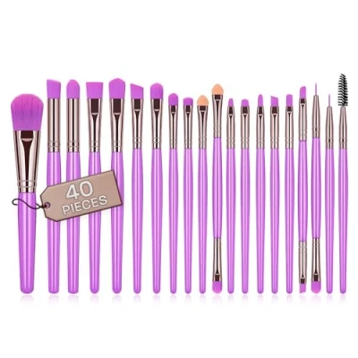 Immagine di pennelli make up professionali set 40 pezzi setole sintetiche di qualità correttore per ombretto fard trucco kit (Lilla)