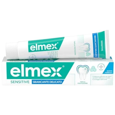 Immagine di elmex Dentifricio sbiancante Delicato denti sensibili Sensitive 1 Confezione da 75 ml I Con Fluoruro amminico più bianchi Rimozione delle macchie Sbiancamento