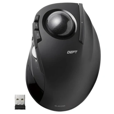 Immagine di ELECOM Japan Brand Wireless Index Finger Trackball Mouse, EX G series 2.4GHz, 8 Buttons, Tilt Function/Black/M DT2DRBK