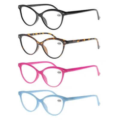 Immagine di MODFANS Confezione da 4 Occhiali Lettura 1.5 Cat Eye Donna, Lente Trasparente Visione Chiara Cerniera a Molla Montatura Leggera Moda Comodo Nero Marrone Rosa Blu