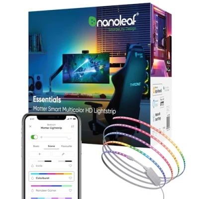 Immagine di Nanoleaf Matter Essentials HD Lightstrip, 5 m indirizzabile, RGB LED Strip Smart, Opaca via Wi Fi, Bluetooth, 16 milioni di colori, funziona con Alexa Google Apple, decorazione e gioco