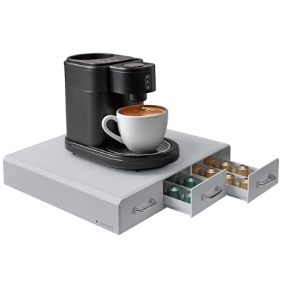 Immagine di Navaris Porta Cialde Caffe Capsule con 3 Cassetti Compatibile Standard Cassetto Moderno ed Elegante Portacialde da caffè o tè Grigio