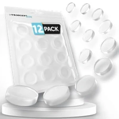Immagine di Strongest Home Ferma Porta da Muro 20 mm (Set 12) Gommini Porte Maniglie Trasparente Paracolpi Rotondi Protezioni Muro, Silenziatori Proteggi Maniglia Autoadesivi