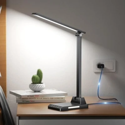 Immagine di Ylatoial Lampada da Scrivania, Tavolo, 5 Modalità di Luce x 10 Livelli Luminosità, USB Timer 30/60min Led Nero