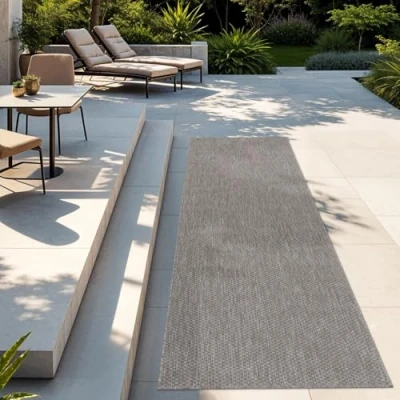 Immagine di TT Home Tappeto per Esterni Cucina Balcone Terrazza Design Moderno Monocolore, Colore:Grigio, Dimensione:80x250 cm