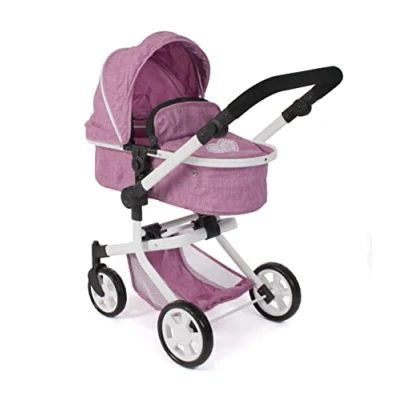 Immagine di Bayer Chic 2000 passeggino per bambole Mika, combinato 2 in 1 bambini dai 4 agli 8 anni, jeans rosa, 595 62, 73 x 41 82 cm