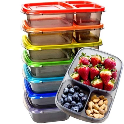 Immagine di Youngever 7 Pacchi Scatola per il Pranzo Bento, Contenitori la Preparazione dei Pasti, Riutilizzabile 3 Scompartimenti in Plastica divisi Alimenti