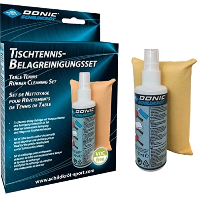 Immagine di Donic Schildkröt Kit di Pulizia, Schiuma Detergente da 100 ml in Una Pompa Spray e Spugna, per Rinnovare i Cuscinetti Racchette Ping Pong, 828529