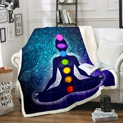Immagine di Coperta in pile con motivo chakra, stile mandala, bohémien, per divano e divano, antimacchia, letto matrimoniale,
