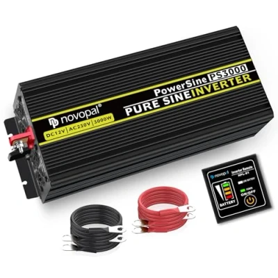 Immagine di Novopal 3000W/6000W Inverter Onda Sinusoidale di Potenza DC 12V in AC 220V Tensione 2 EU Presa con Uscita USB 5 Metri Telecomando Adatto per sistemi solari, campeggio, viaggi