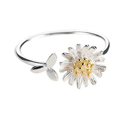 Immagine di Anello di fidanzamento a forma margherita, in argento Sterling, regolabile, Placcato oro, con girasole, regalo per compleanno, donne, fidanzate, ragazze, oro bianco
