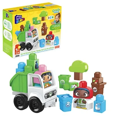 Immagine di Mega Bloks Green Town Squadra Raccolta Differenziata Amici Bio, Set da Costruzione con 18 Grandi Blocchi, tra Cui Pezzi Speciali e 2 Personaggi Inclusi, Giocattolo per Bambini, 1+ Anni, HDL06