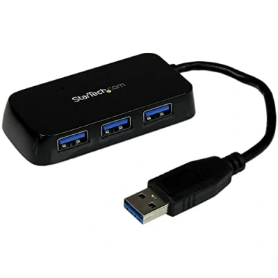 Immagine di StarTech.com Hub USB 3.0 (5Gbps) SuperSpeed a 4 porte, Mini Dock da viaggio multiporta, portatile per PC/Mac aziendali/computer portatili, Nero (ST4300MINU3B)