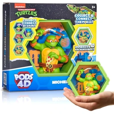 Immagine di WOW! PODS 4D Ninja Turtles Michelangelo, Unico Collegabile Collezionabile Figura Bobble head che esplode dal loro mondo nel tuo, esposizione a parete o mensola, Serie 1 n. 432