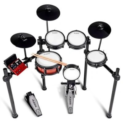 Immagine di Alesis Nitro Pro Batteria elettronica con pad dual zone in mesh, più di 500 suoni BFD, Bluetooth, Drumeo, USB MIDI e compatibilità doppio per pedale