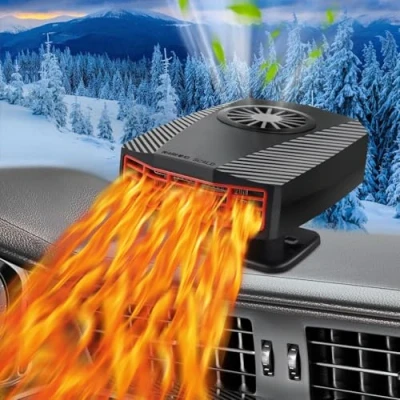 Immagine di COMBLU Riscaldatore per auto, portatile, sbrinatore 12 V 150 W, riscaldamento rapido e 2 in 1, ventola di raffreddamento parabrezza dell&#039;auto, con rotazione a