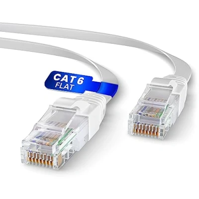 Immagine di Mr. Tronic Cavo Ethernet Cat 6 da 30m Piatto, di Rete LAN ad Alta Velocità con Connettori RJ45 Per una Connessione Internet Veloce 1 Gbps Patch AWG24 UTP CCA (30 Metri, Bianco)