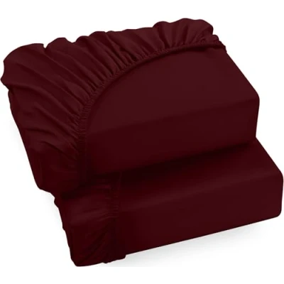 Immagine di Utopia Bedding Set di 2 Lenzuolo con Angoli Due Piazze Matrimoniale 180x200cm Bordeaux Microfibra Spazzolata Sotto Elasticizzato