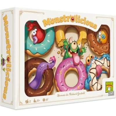 Immagine di Monstrolicious Gioco di strategia per famiglie con mostri e dessert eccentrici, mini giochi sorprese, età 10+, 2 giocatori, 10 minuti gioco, realizzato da Repos Production