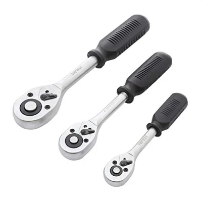 Immagine di TOWAY Cricchetto Reversibile 1/2&quot;, 3/8&quot; e 1/4&quot; 3PCs, Manico per Chiave a Bussola Sgancio Rapido 24 Denti, Acciaio al Cromo Vanadio, Riparazione Auto Garage Meccanico Strumento 420010