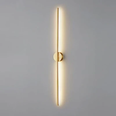 Immagine di Lampada da parete lineare moderna a LED in ottone spazzolato Paralume acrilico, minimalista rame toeletta per bagno anticato c