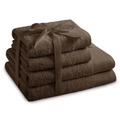 Immagine di AmeliaHome Set di 2 asciugamani marrone, 50 x 100 cm e teli doccia 70 140 cm, 100% cotone, assorbenti, cioccolato, Amari