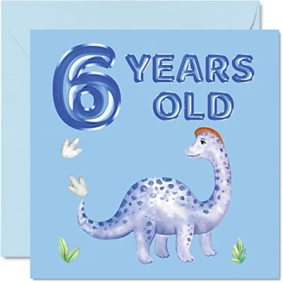 Immagine di Stuff4 biglietto di auguri per il 6 compleanno, dinosauro e palloncini, compleanno bambino anni, 145 mm x mm, figlio, nipote, bambini