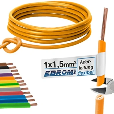 Immagine di Cavo di cablaggio Singolo flessibile 1,5 mm2 in PVC H07V K mm² Colore: arancione molte lunghezze disponibili incrementi 5 metri, lunghezza: 10 m