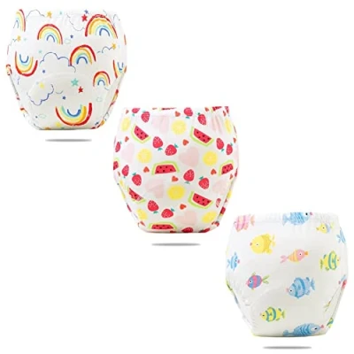 Immagine di FedMois Confezione da 3 Mutandine di Apprendimento Bimbi Bambini Cotone Assorbente Impermeabile, Arcobaleno, Frutta e Pesce, 1 2 Anni