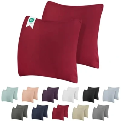 Immagine di Barbons Set di 2 federe per cuscino, 165 g/m², con certificazione Oeko TEX, in 100% jersey cotone, chiusura lampo (80 x 80 cm, rosso bordeaux)