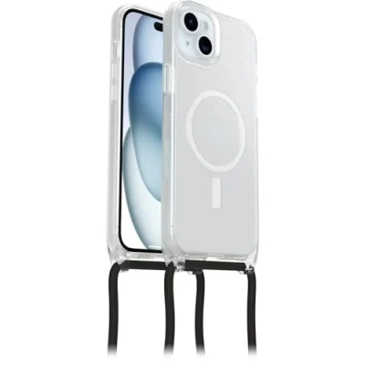 Immagine di OtterBox Cover React Necklace con MagSafe per iPhone 15 Plus / 14 Plus, sottile, resistente a shock cordino collana, adattabile e intercambiabile, testata norme MIL STD 810G, Stardust