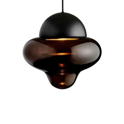Immagine di DESIGN BY US Lampada a sospensione Nutty XL LED, marrone/nero, Ø 30 cm, vetro