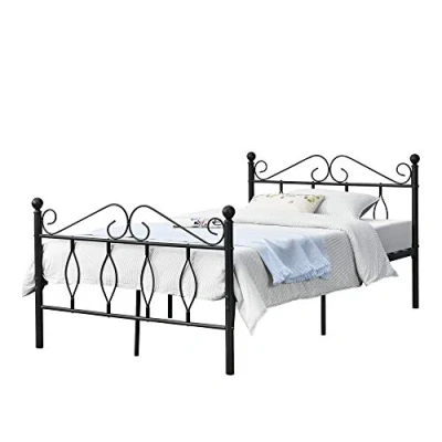 Immagine di [en.casa] Struttura Letto in Metallo con Testiera e Pediera Stile Romantico/Classico 120 x 200 cm 1 Piazza Mezza Nero
